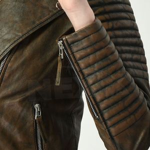 Vente chaude bas quantité minimale de commande femmes veste en cuir véritable nouveauté femmes veste en cuir haute qualité deux tons ciré veste en cuir - Product Image 5