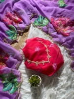 Nouvelle tenue de créateur fantaisie Pure Soft Teby Silk Saree Blouse avec des impressions numériques fleur et coupe à la main Dana Moti travail femme mode