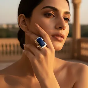 Bague en argent 925 plaqué or rose et 18 carats avec lapis-lazuli pour femmes, bijoux en pierres précieuses naturelles avec sertissage - Product Image 3