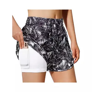 Wholesale Women Yoga Running Shorts 2 in 1 Workout Athletic Shorts with Pockets Customized Cotton Shorts