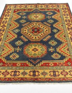 Juego de alfombra de lana antideslizante ecológica anudada a mano geométrica moderna Azul Marino - Product Image 1