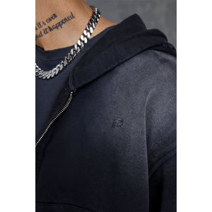 Survêtement deux pièces unisexe de haute qualité, en coton 100%, vintage, coupe ample, à jambes larges, avec fermeture éclair, appliqué, pour l'hiver - Product Image 4