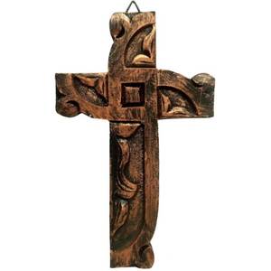 Escultura cruzada de madera pintada a mano con diseño de arte pop moderno, respetuosa con el medio ambiente para manualidades de madera de mango, marrón dorado para bodas hechas a mano - Product Image 1