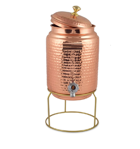 Pot à eau vintage de 5 litres en cuivre et support en métal noir Pot à eau au design martelé en diamant Support en verre fait maison - Product Image 5