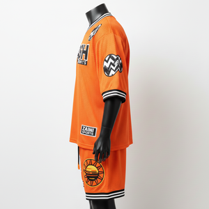 Conjunto Deportivo de Malla de Poliéster Premium para Hombre, Transpirable, Color Naranja, con Logotipo Bordado por Transferencia de Calor - Product Image 3