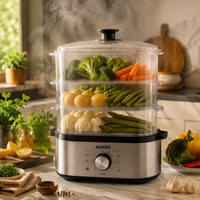 Cuiseur vapeur électrique 800W multi-niveaux grande capacité avec contrôle tactile et minuterie pour cuisine domestique
