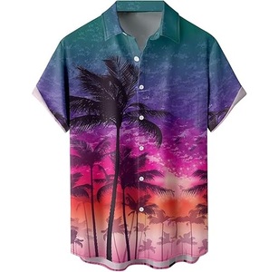 Chemises hawaïennes rétro solides de haute qualité 100% polyester pour hommes, vacances d'été à la plage, bouton, manches courtes, respirantes - Product Image 1