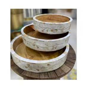 Natural Wood New Design <b>Wooden</b> Tray Platter <b>Set</b> of 2 <b>Food</b> Serving Platter Eid Celebration <b>Food</b> Serving Tray Platters - Product Image 2