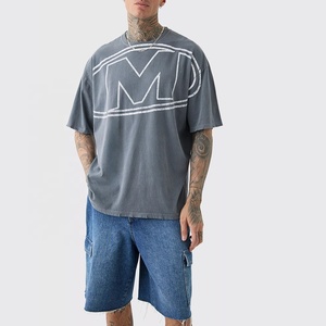 เสื้อยืดโอเวอร์ไซส์สไตล์สตรีทสำหรับผู้ชาย รับผลิตตามแบบ (OEM) คอกลม ผ้าฝ้าย 100% ล้างสีแบบวินเทจ - Product Image 1