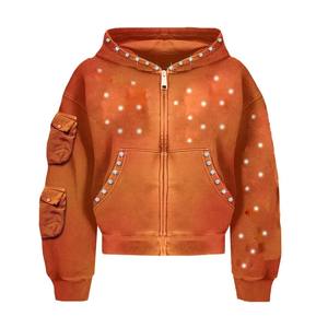 Sudadera con Capucha Extra Grande para Adultos, con Pedrería de 5mm y Lavado Ácido, Sudadera Personalizada Unisex para Hombre - Product Image 1