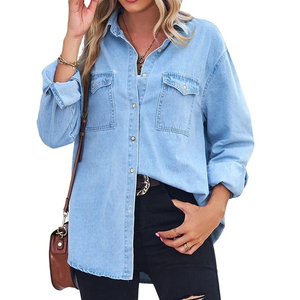 Women denim <b>shirt</b> suitable for <b>office</b> and everyday wear Women denim <b>shirt</b> stylish button front top for comfort denim <b>shirt</b> - Product Image 4