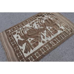 Turkish Vintage Rug 3.9x5.9 ft (120x179 cm), <b>Brown</b> <b>Wool</b> Rug - Product Image 1