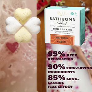 Bombes de bain personnalisées OEM ODM en forme de cœur, coffret cadeau de 4 x 90g, bombes de bain effervescentes parfumées au lait et au miel, boules d'aromathérapie - Product Image 2