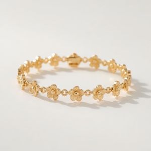 Elegante Brazalete de Oro Amarillo Sólido de 9K con Certificación GIA, Diseño Floral Minimalista con Margaritas, Joyería Fina OEM para Mujer - Product Image 3