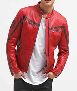 Vestes de moto en cuir rouge pour hommes haute qualité 100% veste de motard en cuir de mouton pur parfait pour toutes les saisons veste en cuir - Product Image 3