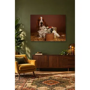 Impression sur toile de chien Basset Hound avec téléphone antique - Product Image 4