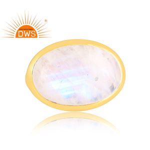 Bague faite à la main en plaqué or 18 carats, pierre de lune arc-en-ciel naturelle, bague de déclaration, fabricant de bijoux personnalisé - Product Image 2