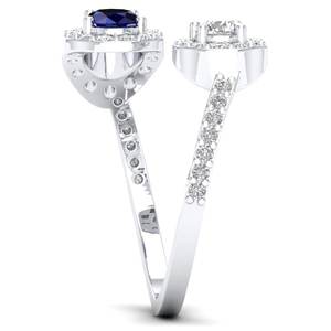 Anillo Ajustable REYES, Nuevo, Plata de Ley 925, Corte Redondo, Gema de Zafiro Azul de 0.35 Quilates, Joyería de Moissanita VVS para Mujer - Product Image 3