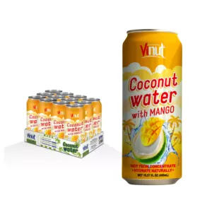 Pure Coconut Water with Mango | 490ml (Pack of 24) VINUT, Plant Based, Non-GMO, No Added Sugar, Essential Electrolytes