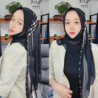 Écharpe en maille à franges tendance avec strass et perles pour femmes musulmanes, idéale pour le hijab – Nouvelle collection