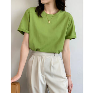 Camiseta lisa recortada para mujer, Top en blanco de gran tamaño, venta al por mayor, Primavera - Product Image 5