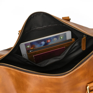 Bolsa de Viaje de Fin de Semana Plegable de Cuero Genuino, Ligera y de Gran Capacidad, con Cierre de Cremallera, Resistente, Color Marrón - Product Image 4