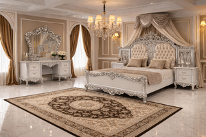 Juego de Cama de Madera de Teca Tallada a Mano de la Serie Luxury Palace, Cama King Size Premium con Mesitas de Noche, Compre Cama con Tocador a Juego - Product Image 6