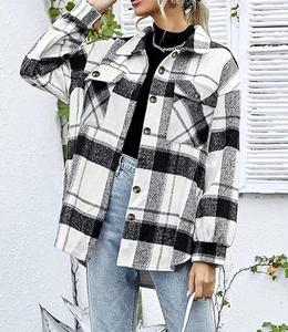 Chaqueta a cuadros de franela cálida para mujer, abrigo informal de manga larga para Otoño e Invierno - Product Image 4