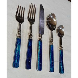 El último juego de cubiertos de acero inoxidable con mango de hueso azul marino, acabado plateado, mesa de comedor para el hogar, juegos de cubiertos - Product Image 2