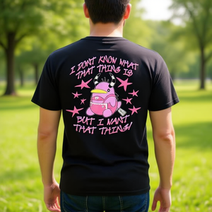 T-shirt promozionale con design di peluche e grafica 'Non so cosa sia questa cosa' - Product Image 3