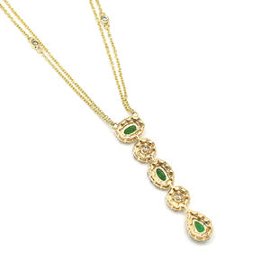 Warehouse Stock 1.13 CT Natural White Diamond Statement <b>Necklace</b> 14k Yellow <b>Gold</b> Zambian <b>Emerald</b> Halo Lariat Engagement <b>Necklace</b> - Product Image 6