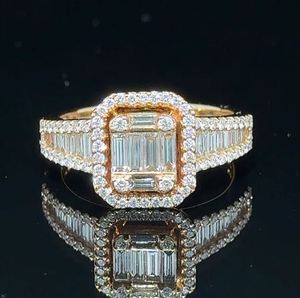 Anillo de boda de eternidad de doble fila Anillo de lujo de oro amarillo y diamantes de 18 quilates Anillos de regalo de moissanita para fiesta y Aniversario - Product Image 1