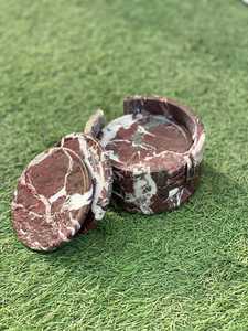 Ensemble de sous-verres en marbre rouge artisanal avec support Lot de 6 - Product Image 2