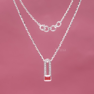 IGI Certified Lab Grown Diamond & Emerald Cut <b>Ruby</b> Pendant <b>Necklace</b> in 18K White Gold Minimalist Geometric Fine Jewelry <b>Necklace</b> - Product Image 2