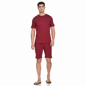 <b>Top</b> Quality Maroon Color Men's Summer Set Pullover Two Piece Cotton Polyester Summer T Shirt Shorts Set - Product Image 4