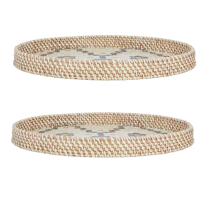 Plateau de service rond unique en rotin MOP, plateau en rotin écologique avec nacre pour la décoration de table, maison en provenance du Vietnam - Product Image 4