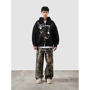 เสื้อฮู้ดซิป Flying Predator แบบสั่งทำพิเศษ ผ้าเฟรนช์เทอร์รี่สำหรับฤดูหนาว สตรีทแวร์ ปักลาย 3 มิติ ไซส์ XXS ถึง 6XL พิมพ์ลายสกรีนสีพื้น - Product Image 3