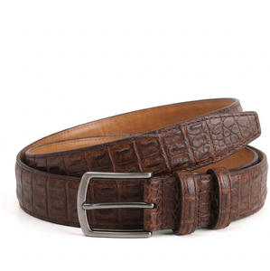 Ceinture en cuir véritable noir de qualité supérieure pour homme, motif croco, surpiqûres contrastées, boucle dorée, pour tenue professionnelle, ceintures haut de gamme - Product Image 5