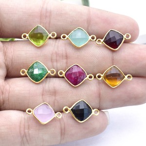Connecteur en pierre précieuse turquoise plaqué or avec double anneau pour collier ou bracelet, cadeau fait main pour elle - Product Image 2