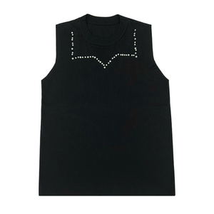 OEM 2024 personalizado verano negro O-cuello sólido sin mangas crop Top Casual de talla grande Racerback mujeres camisetas sin mangas chaleco - Product Image 3