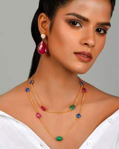 Luxe fait à la main en laiton plaqué or Multi couleur pierres précieuses boucles d'oreilles femmes à la mode fête déclaration thème naturel certifié - Product Image 2