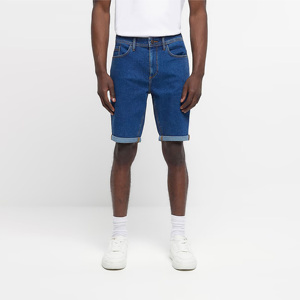 Pantalones cortos de tela vaquera 70% algodón, 2% elastano, 28% poliéster, ajustados, con dobladillo, cinturón, azul - Product Image 1