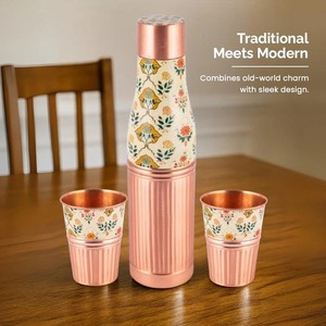 Meenakari Copper <b>Bottle</b> <b>Set</b> Hammered Copper <b>Bottle</b> Combo 900ML Copper <b>Bottle</b> <b>Set</b> Half Hammered Half Meenakari <b>Bottle</b> - Product Image 6