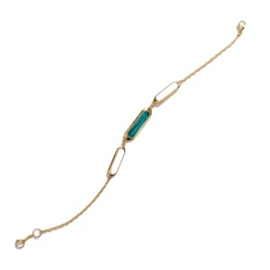 Bracelet en argent S925 plaqué or 14 carats avec quartz naturel transparent et malachite, émail blanc, personnalisable pour la vente au détail, OEM, ODM - Product Image 1