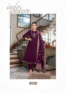 Beau costume de créateur pour l'été exclusif nouvelle tendance Viscos tissu de soie romaine broderie Chanderi Jecquard Dupatta indien - Product Image 6