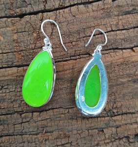 925ต่างหูห้อยหยกสีเขียวเงินสเตอร์ลิงเครื่องประดับแฟชั่นทรงลูกแพร์สำหรับเป็นของขวัญ - Product Image 2