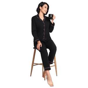 Pijama negro de manga corta para mujer, traje de noche con estampado de animales tejido 100% algodón transpirable, ropa de salón de vacaciones de verano - Product Image 2