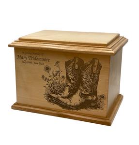 Urna Funeraria de Madera con Forma de Bota de Vaquero, Tamaño Adulto, Personalizada con Grabado, Artículos Funerarios de Madera - Product Image 1