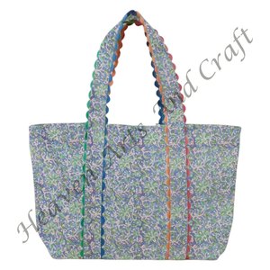 Sac fourre-tout en coton imprimé à la main avec des blocs de ric-rac, sac à bandoulière vintage bohème pour femmes, deux sangles, sac indien - Product Image 6