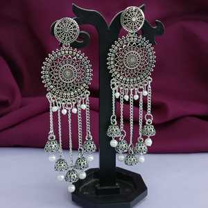 Indian Oxidized Jewelry Supplier Boho Vintage Layered Jhumka Jhumki <b>Tassel</b> Bridal Dangle Statement <b>Earrings</b> for Women - Product Image 2